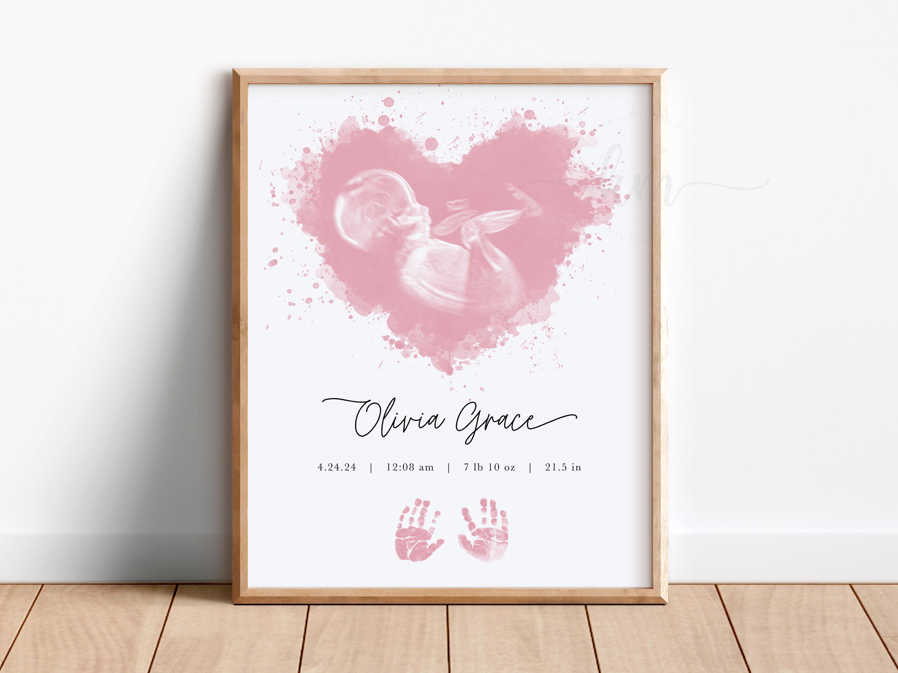 Custom Baby Loss Gift, Watercolor Ultrasound Art, Pregnancy Loss Gift, Memorial Gift, Stillborn Bereavement Gift, Newborn Handprints Art