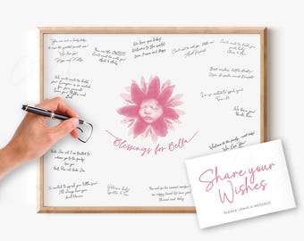 Baby Shower Guestbook Poster Print, Custom Flower Watercolor Ultrasound Keepsake Print, Guest Book Sign for Shower, Sonogram Art Signatures
