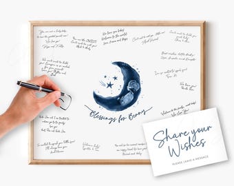 Baby Shower Guestbook Alternative, Watercolor Moon Ultrasound Keepsake Print, Guest Book Sign for Baby Shower, Sonogram Photo Decoration