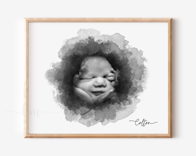 Baby 3D Ultrasound Art, Watercolor Sonogram Print, Baby Keepsake Art, Personalized Shower Gifts, Gender Reveal, New Mom, Pregnancy Gifts