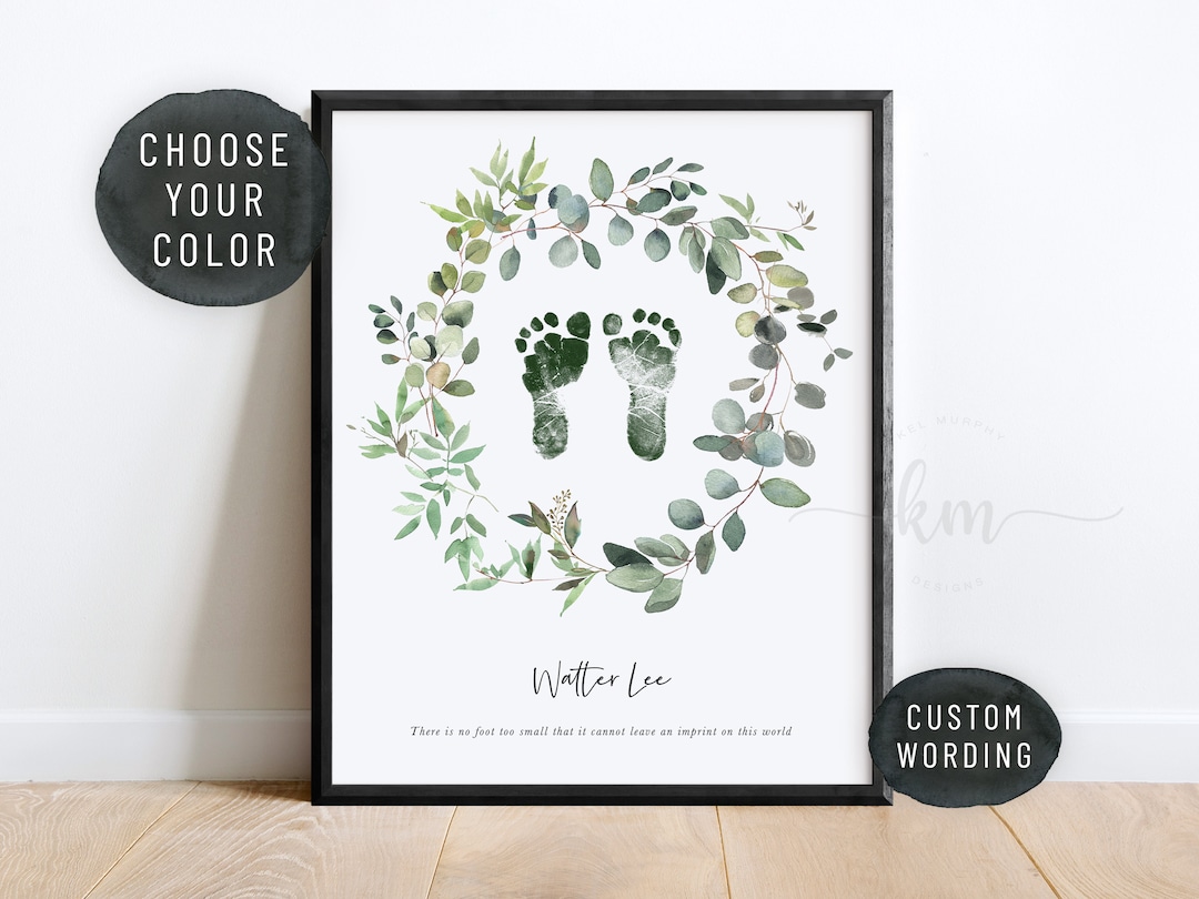 Newborn Footprint Art Baby Footprints Boho Nursery Wall Art Etsy