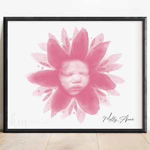 Baby 3D Ultrasound Art, Flower Watercolor Sonogram Print, Custom Baby Keepsake, Personalized Nursery Decor, Baby Shower Gift New Mom Art