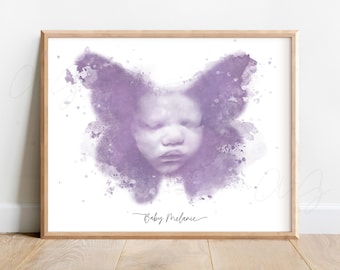 Aquarelle papillon, art échographique, commémoratif de perte de grossesse, cadeau ange pour bébé, souvenir de fausse couche