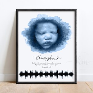Watercolor 3D Ultrasound Art with Baby&#39;s Heartbeat, Soundwave Art, Custom Baby Keepsake, Personalized Baby Shower Gift, Christian Baby Gift