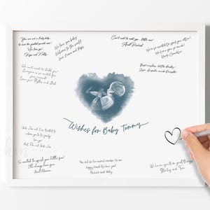 Impression d'affiche de livre d'or pour baby shower, impression souvenir échographie cardiaque aquarelle personnalisée, enseigne de livre d'or pour la douche, décoration de signatures d'échographie