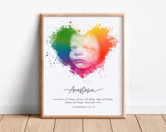 Regenbogen Baby Aquarell Ultraschall Kunst, neue Mutter Geschenk, Herz Sonogramm Druck, Schwangerschaft Verlust Andenken, Dusche Geschenke, Fehlgeburt Geschenk