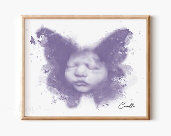 Arte de ultrasonido 3D para la pérdida infantil, memorial de bebé con mariposa en acuarela, regalo para aborto espontáneo, concienciación sobre la muerte fetal, recuerdo de bebé ángel