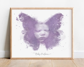 Arte de ecografía con mariposas en acuarela, recuerdo de pérdida gestacional, regalo para bebé ángel, recuerdo de aborto espontáneo