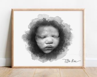 Baby 3D Ultrasound Art, Watercolor Sonogram Print, Baby Keepsake Art, Personalized Shower Gifts, Gender Reveal, New Mom, Pregnancy Gifts