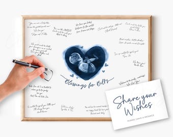Baby Shower Guestbook Alternative, Watercolor Hearts Ultrasound Keepsake Print, Guest Book Sign for Baby Shower, Sonogram Photo Decoration