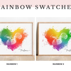 Arte ecografica 3D Rainbow Baby, stampa ecografica 4D con acquerello di girasole, ricordo personalizzato per neonati, regalo per baby shower, aborto spontaneo per la neomamma immagine 9