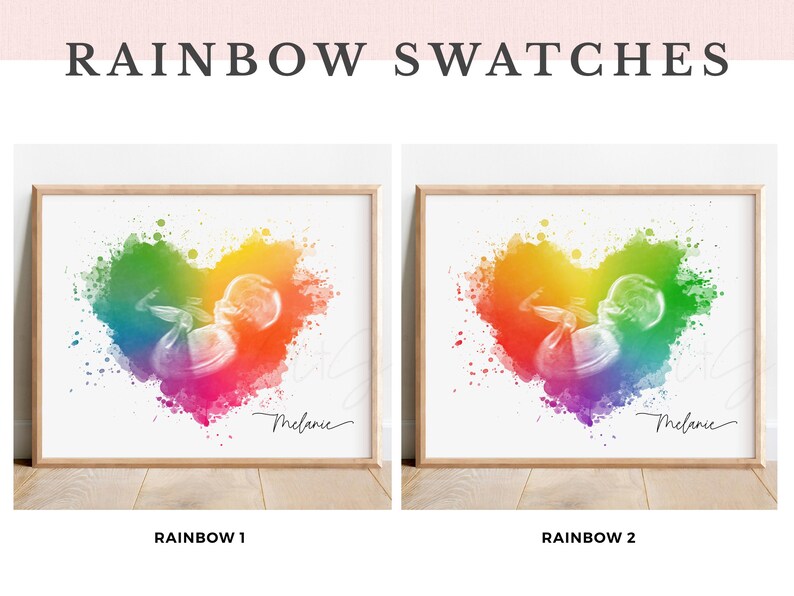 Arte ecografica 3D Rainbow Baby, stampa ecografica 4D con acquerello di girasole, ricordo personalizzato per neonati, regalo per baby shower, aborto spontaneo per la neomamma immagine 9