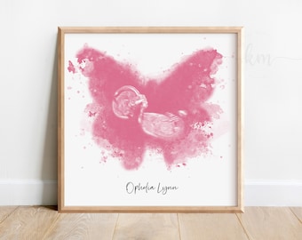 Regalo personalizado para casos de aborto espontáneo, arte de ecografía con mariposas en acuarela, regalo para la pérdida del embarazo, regalo conmemorativo, regalo para la pérdida del bebé, regalo de duelo por la muerte fetal