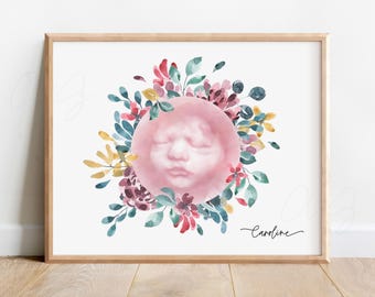 Baby Ultraschall Kunst, Aquarell Blumen, Sonogramm Druck, Baby-Dusche-Geschenk, Gender Reveal, Sonographie Kunst, Benutzerdefinierte Schwangerschaft Geschenk, Säugling Verlust