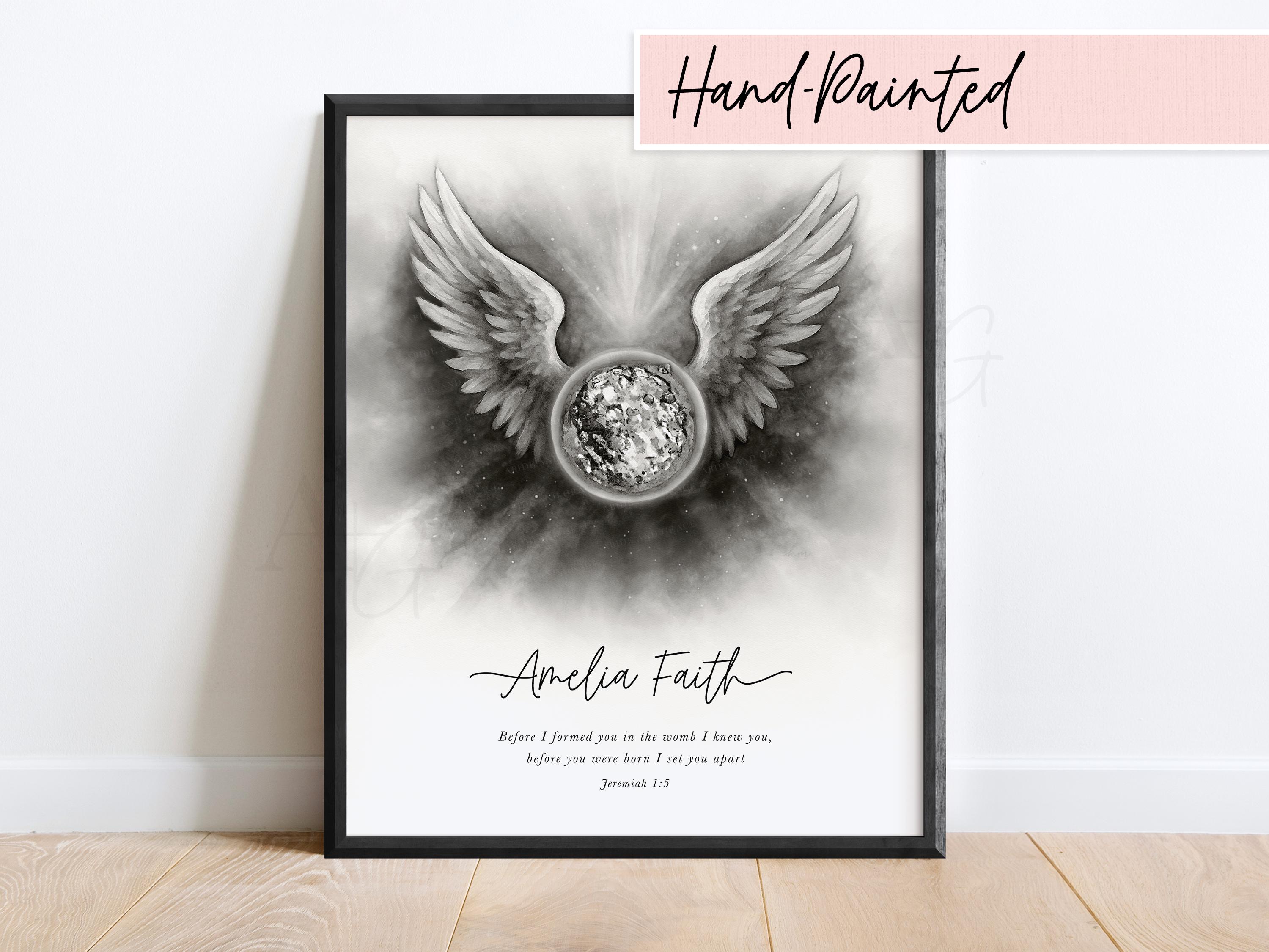 Hand Painted Watercolor Embryo Art, Angel Wings, Miscarriage Gift, Baby ...