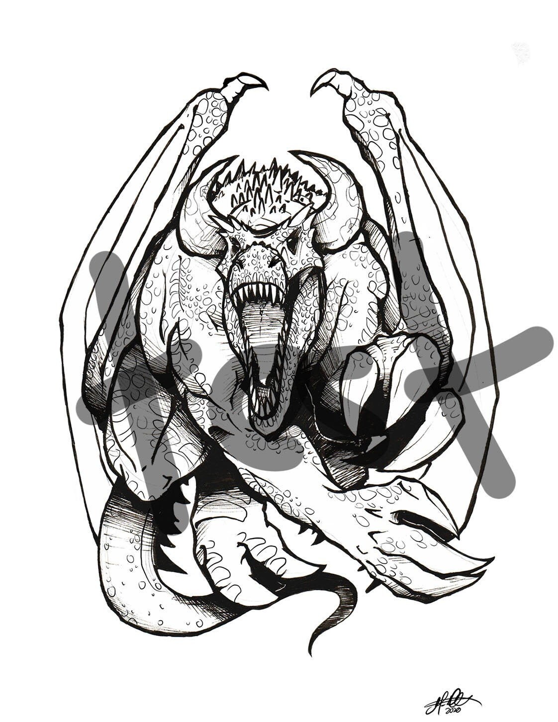 Dragon Coloring Page Pack 2 four Coloring Pages | Etsy