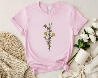 Camiseta vintage de mariquita, camiseta botánica de flores silvestres, regalo para amantes de los insectos con estilo cottagecore, camiseta de naturaleza y jardín.