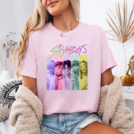 Saja Boys Kpop Merch Tee, Pastel Panel Character Shirt