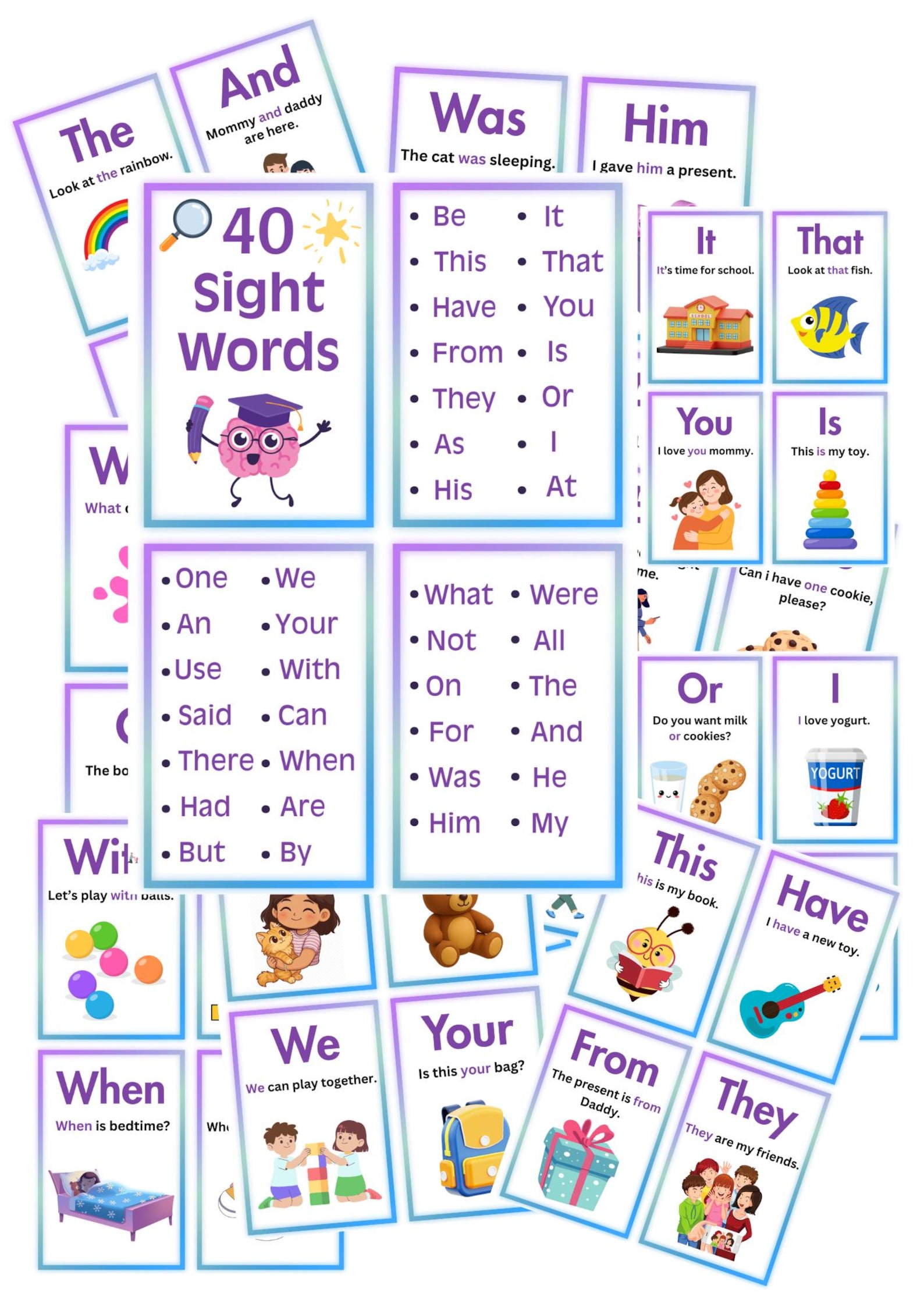 Sight Words Learning Cards – Printable | 40 Word Flashcards With ...