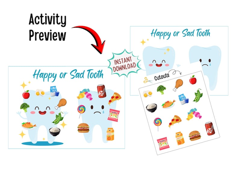Happy or Sad Tooth Sorting Activity| Dental Health Kids Cut & Paste ...
