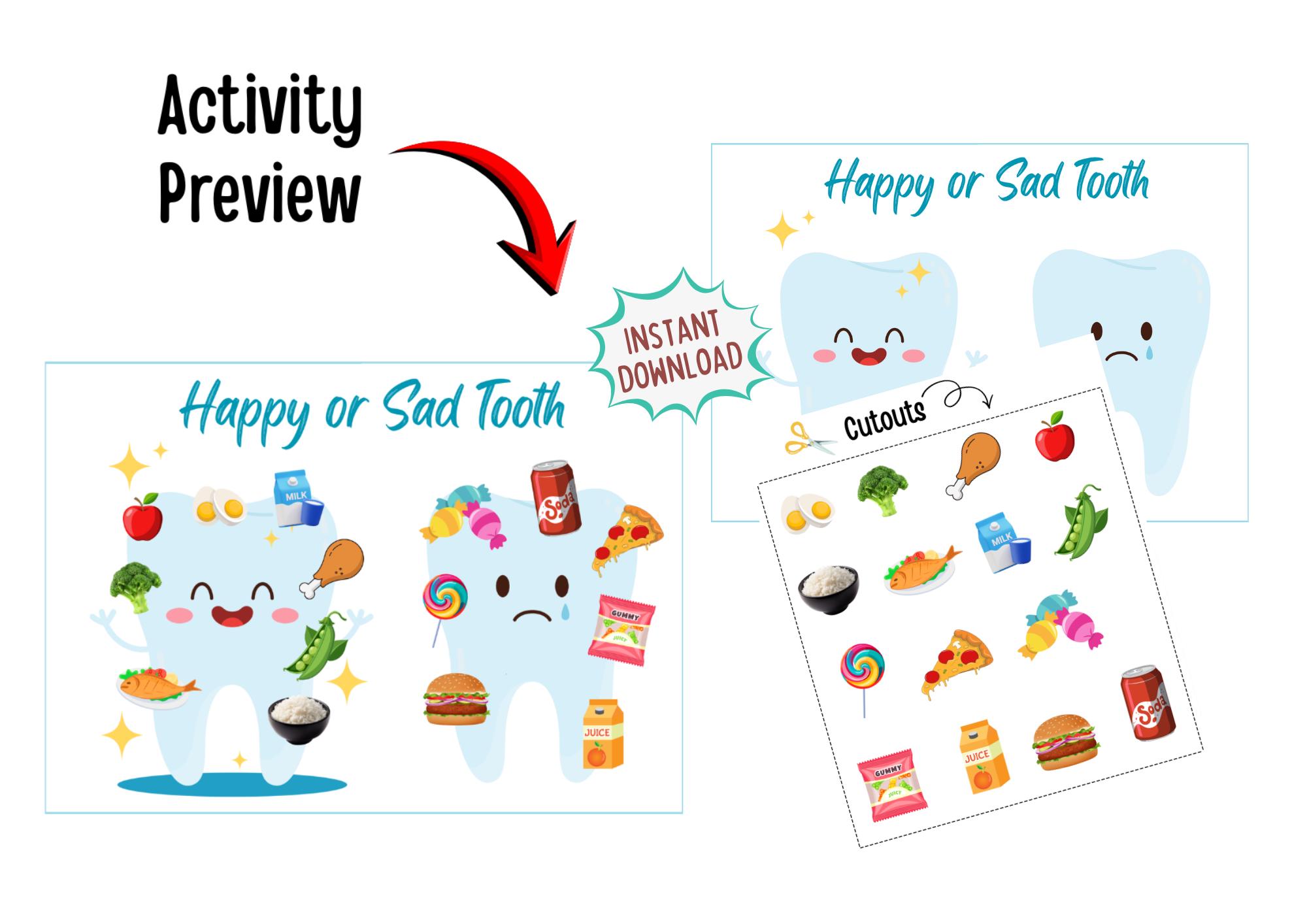Happy or Sad Tooth Sorting Activity| Dental Health Kids Cut & Paste ...