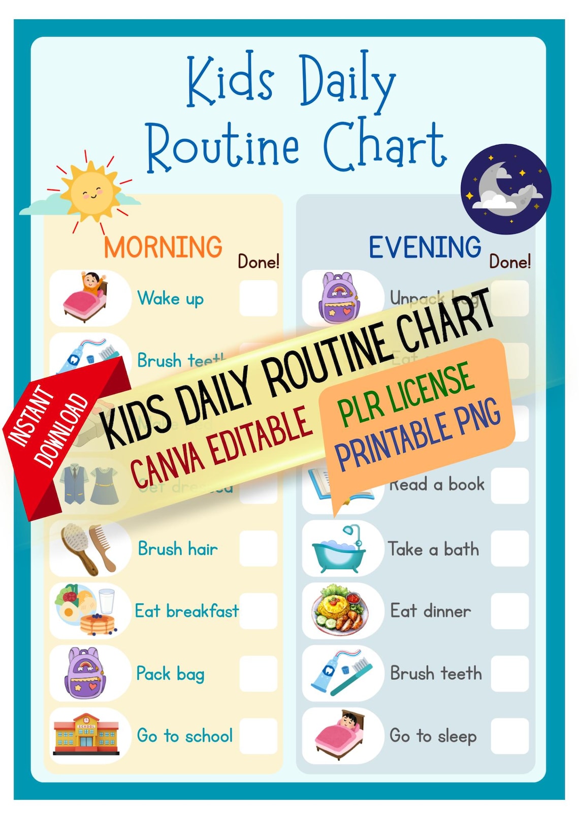 Daily Routine Chart Printable | Kindergarten Kids Morning & Evening ...