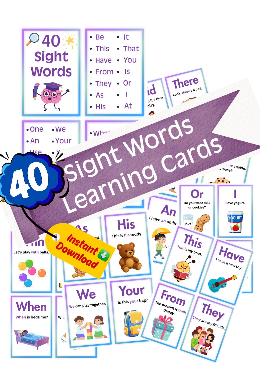 Sight Words Learning Cards – Printable | 40 Word Flashcards With ...