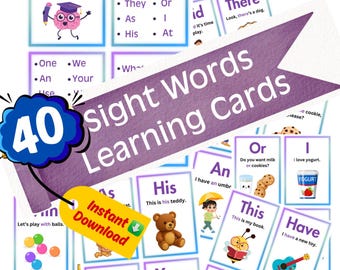 Sight Words Learning Cards – Printable | 40 Word Flashcards With ...