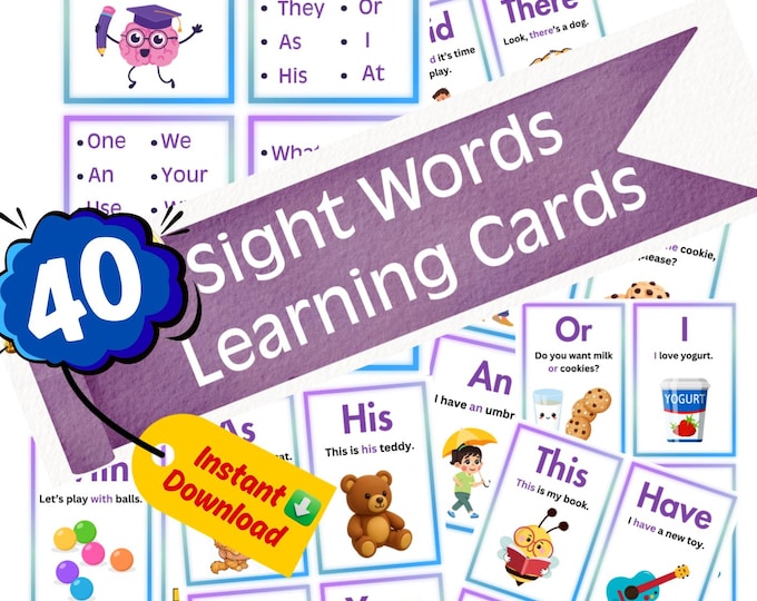 Sight Words Learning Cards – Printable | 40 Word Flashcards With ...