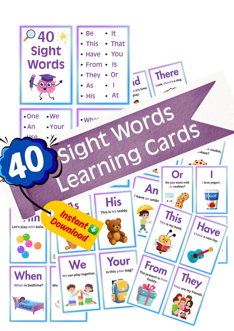 Sight Words Learning Cards – Printable | 40 Word Flashcards With ...