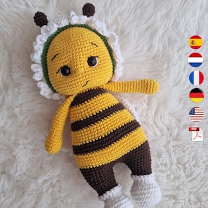 Virkmönster för blombi, amigurumi-bi-leksak PDF (digital nedladdning)