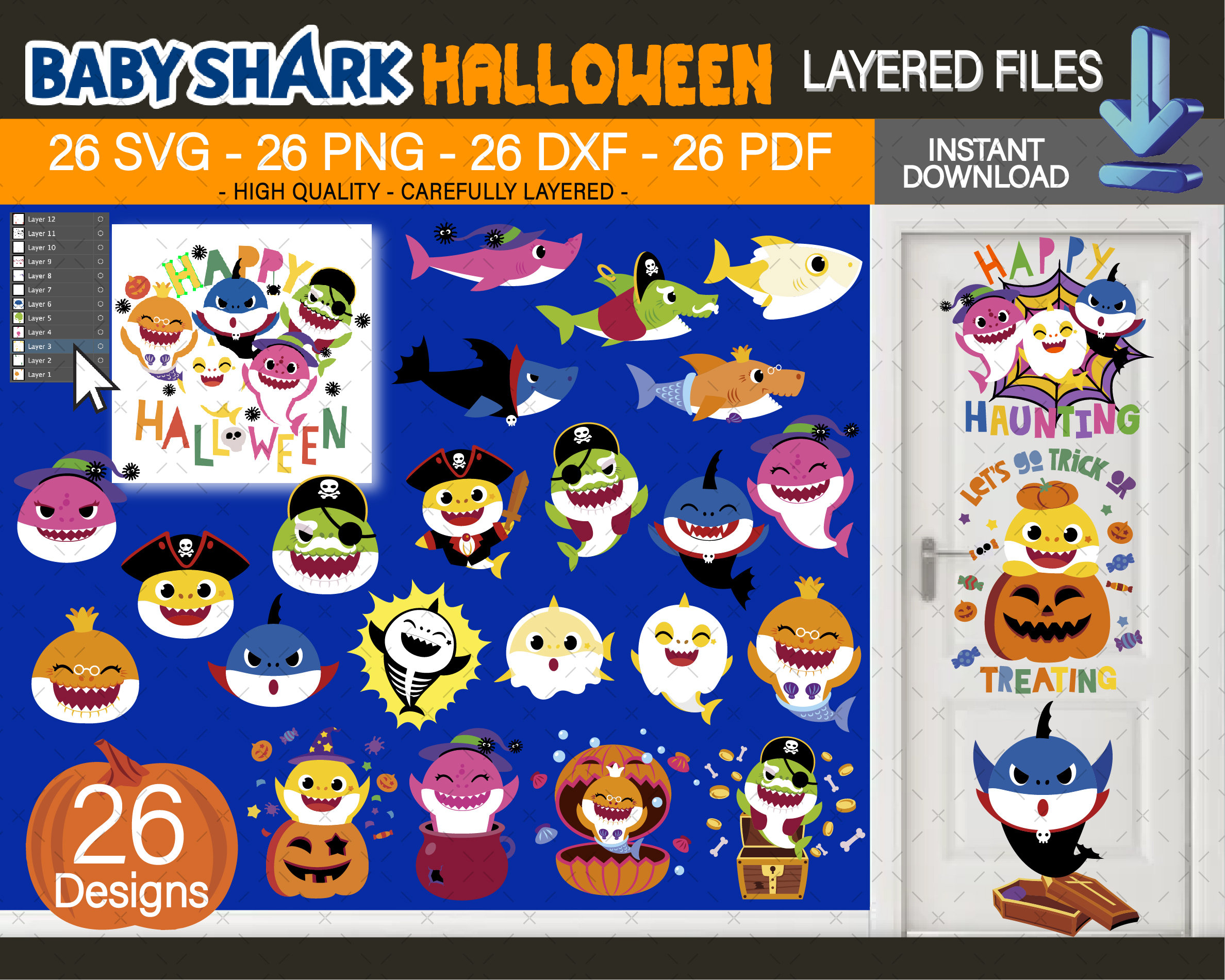 26 Designs Halloweenbabyshark Layered Svg Png Dxf Pdf. Cricut Etsy