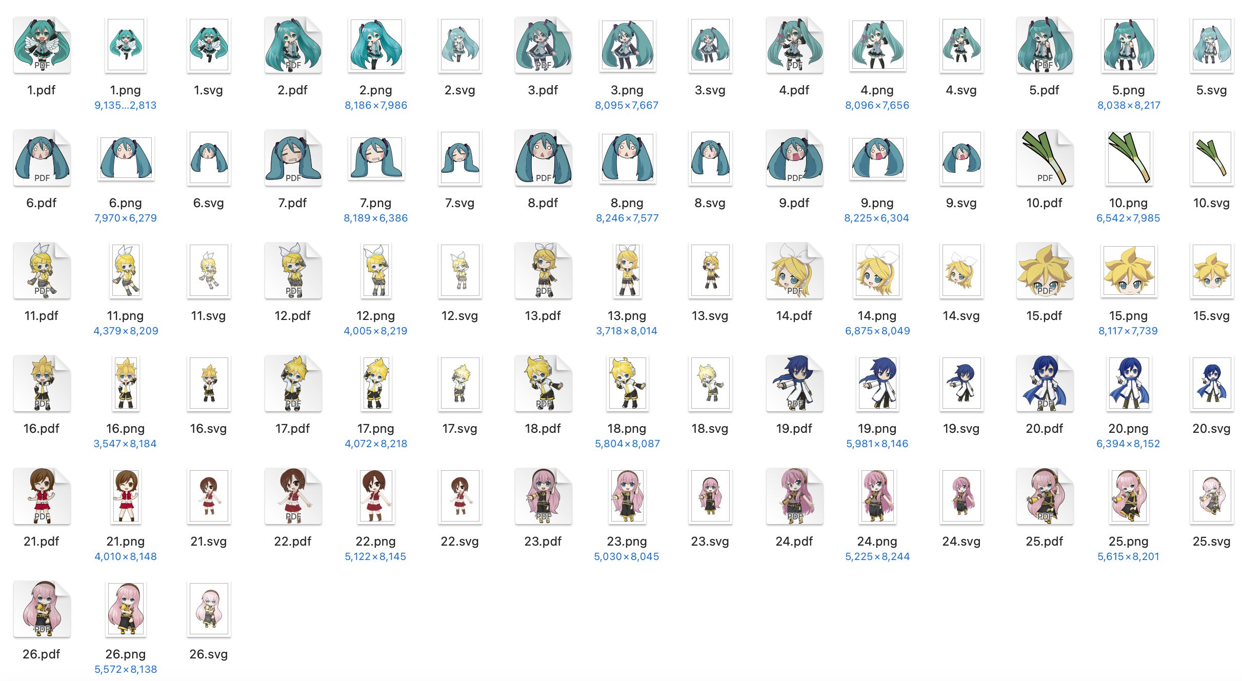 26 Chibi Miku Designs Bundle. Svg NOT LAYERED High Res 