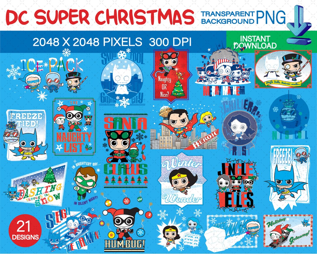 21 Superhero Christmas Transparent Background 300 DPI. Print Then Cut