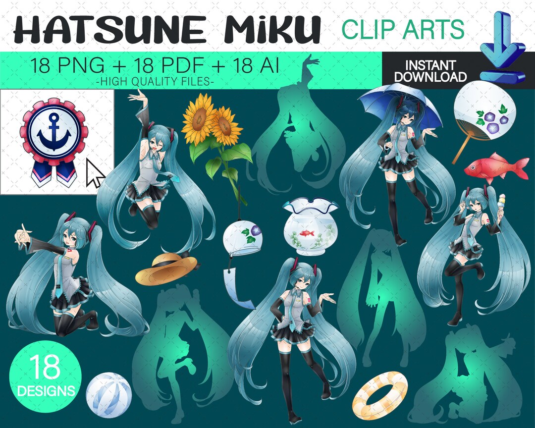 18 Miku Clip Art Designs Bundle. High Res Transparent Background Png ...