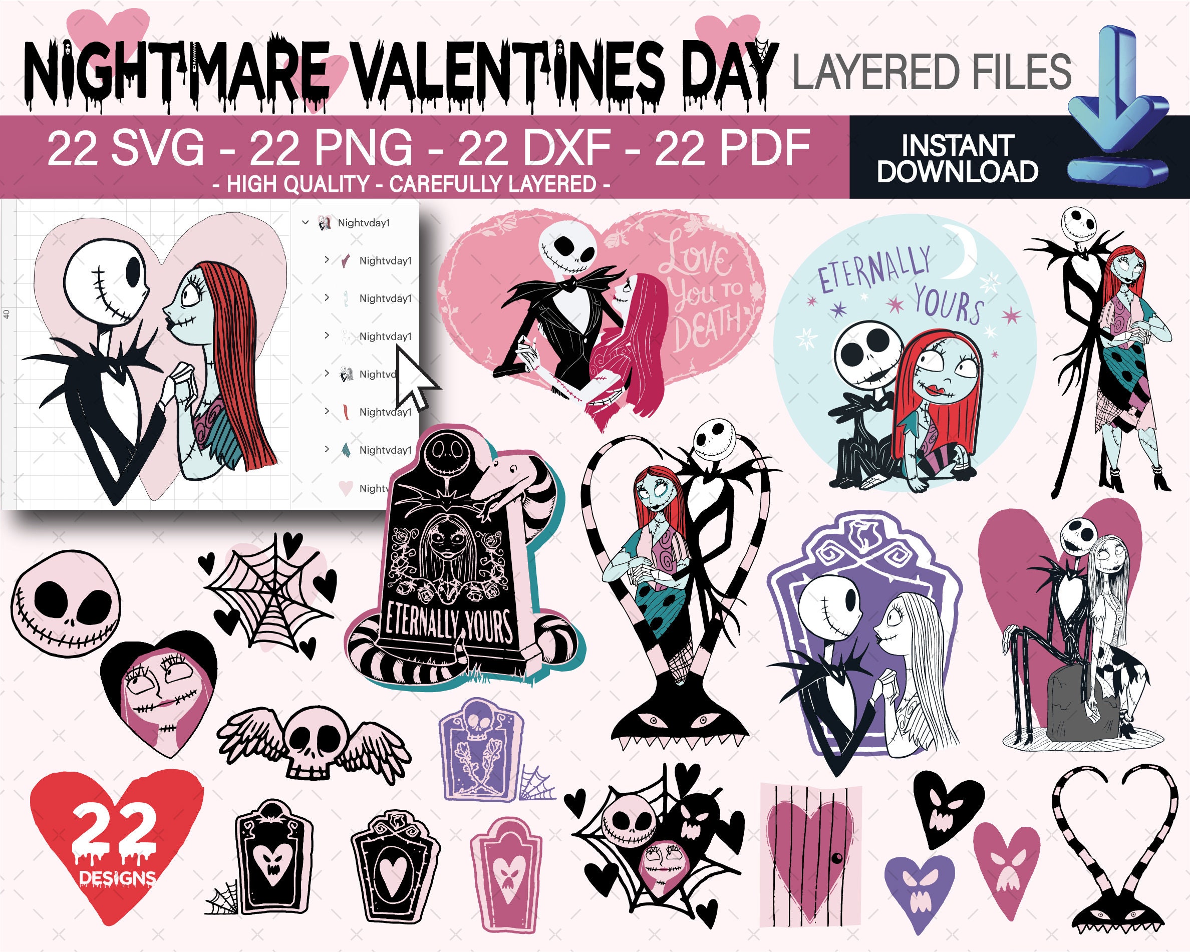 Nightmare Valentines Day SVG and PNG File Download – The Salty Yankee