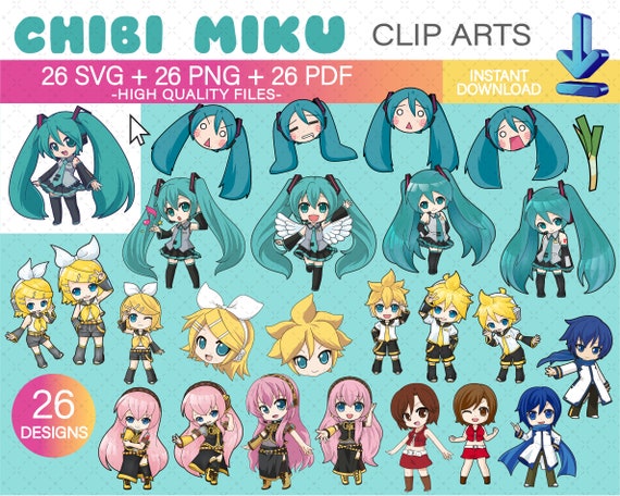 26 Chibi Miku Designs Bundle. Svg NOT LAYERED High Res 