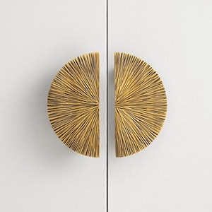 Cabinet Handles: Textured Sunburst Half Moon Pulls, Brushed Brass Semi Circle Double Door, Wardrobe