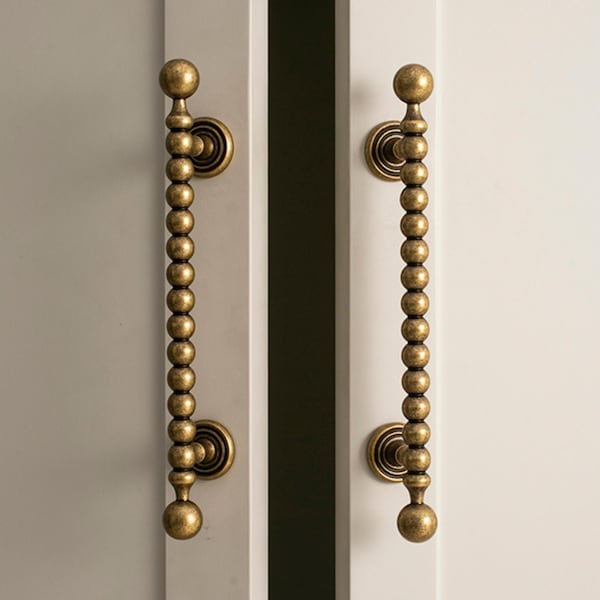 Vintage Cabinet Pulls: Brass Beaded Bar Handles, kitchen hardware, Wardrobe Doors