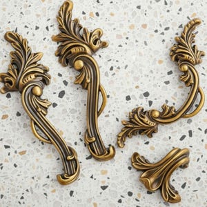 Cabinet Handles: Antique Brass Baroque Leaf for Kitchen Cabinets, Dresser Drawers