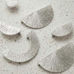 Cabinet Knobs and Pulls: Textured Silver Half Circle Hardware for Kitchen Cabinets, Dresser Drawers