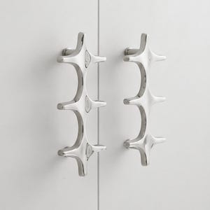 Cabinet Pulls: Polished Chrome Sculptural, Mid Century Style, Modern Cabinet Hardware for Drawers