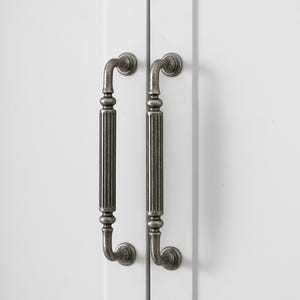 Antique Pewter Fluted Ribbed Cabinet Pulls: Vintage Drawer Wardrobe Hardware