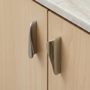 Cabinet Pulls: Polished Chrome, Sculptural Curved Wedge Handles, Drawer Pulls for Kitchen Cabinets