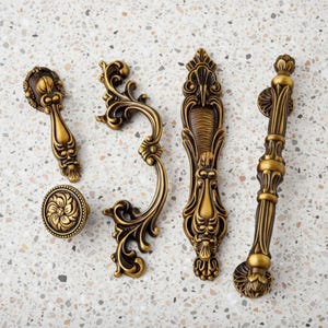 Vintage Cabinet Hardware: antique Brass Drawer knobs and pulls for kitchen decor
