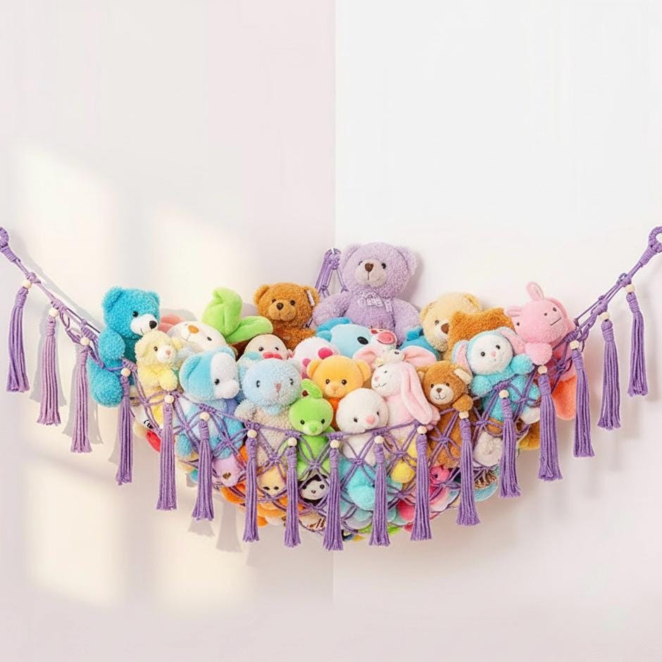 Hamac De Rangement Jouets Peluche Macramé Double Couche - Filet Rangement Ours En Peluche Réglable