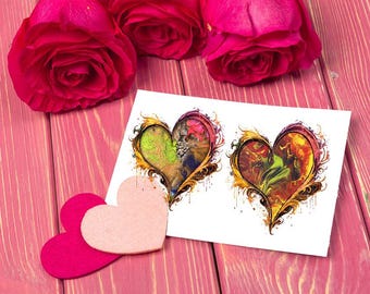 15 pegatinas de corazón PNG, bocetos de tatuajes románticos, gráficos de corazones para álbumes de recortes, corazones digitales para tarjetas de felicitación, imágenes prediseñadas de amor para proyectos de bricolaje