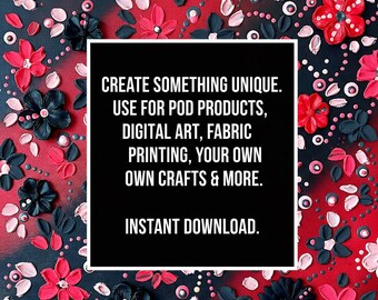 Impresión de arte mural floral texturizado 3D, descarga digital de arte floral rojo y negro, flores de arte pop moderno, decoración vibrante para el hogar imprimible, diseño