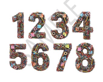 Paquete PNG de 10 números de placa de circuito electrónico / Fuentes de suministros de oficina digitales, tecnología, imágenes prediseñadas de hardware de computadora, sublimación, papelería