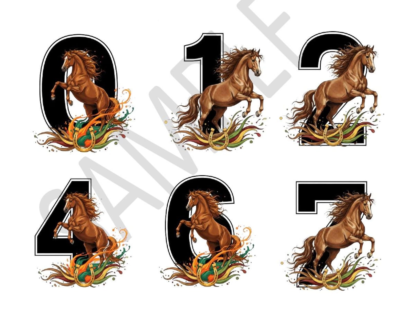 HORSE Digits 10 PNG Numbers, Christmas, New Year Sublimation Bundle ...